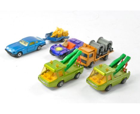 Matchbox Superfast Tow Joe Duo plus Beach Hopper, Pipe Reel Truck and Datsun with trailer and bikes. Generally excellent, Dat