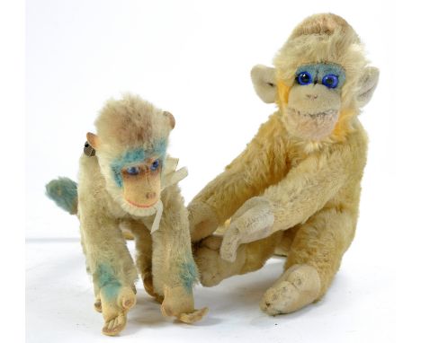 Steiff Duo of Vintage Vervet type Monkey issues with airbrushed features, approx. 20cm and 30cm, both very good to excellent.