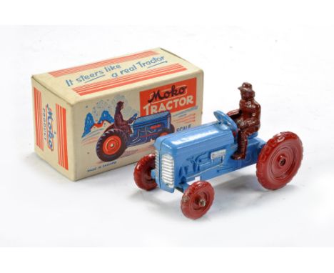 Moko early Issue Ferguson Type Tractor. Original example is Blue with Maroon / Crimson metal wheels with silver trim plus dri