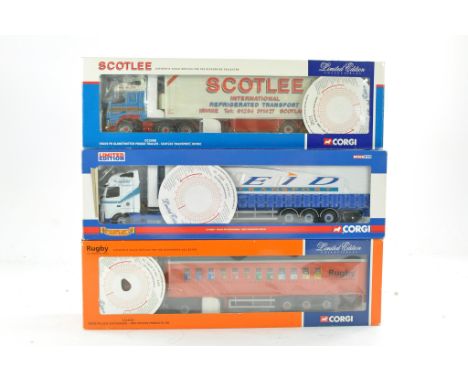 Corgi Diecast Model Truck Issues comprising No. CC13503 Volvo Curtainside in the livery of RMC, No. CC14003 Volvo Curtainside