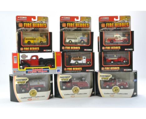 Matchbox Trio of 50th Anniversary 1/43 diecast issues plus Corgi Fire Heroes and Dodge Truck. All look to be excellent in box