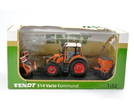 Universal Hobbies 1/32 farm issue comprising Fendt 514 Kommunal Tractor Set. Excellent, not removed from box but box has nota