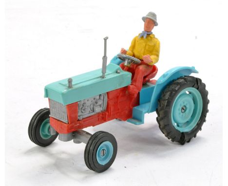 Timpo approx 1/32 Ford 5000 Tractor. Light Blue and Red with (farmer) driver. Good however one tyre has split. Still hard to 