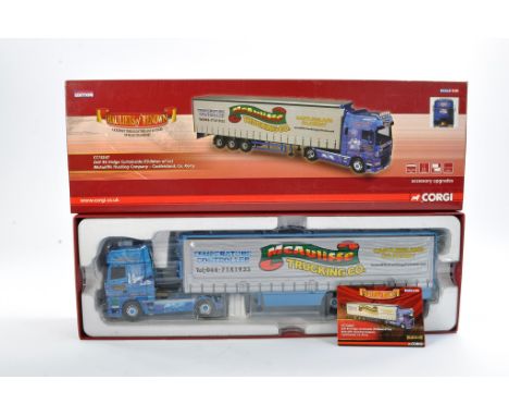 Corgi Diecast Model Truck issue comprising No. CC13247 DAF 95 Fridge Curtainside in the livery of McAuliffe. With Mirrors and