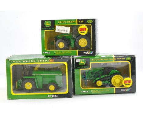 Britains Farm 1/32 John Deere 6850 Forage Harvester, 7920 Tractor and 8340T. Without faults but have been displayed at some s