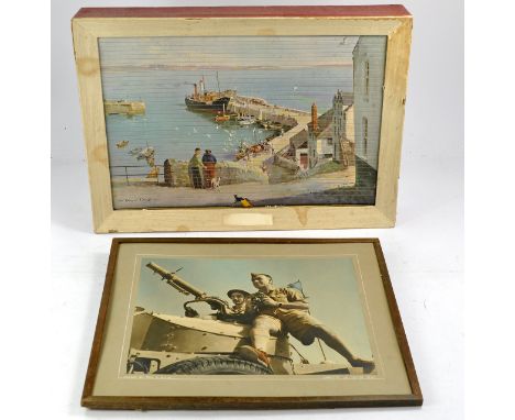 Vernon Ward print 'Unloading Newlyn Harbour' plus photograhy framed print 'Jarche in Iraq 1941' colour by Eric L Hills. 