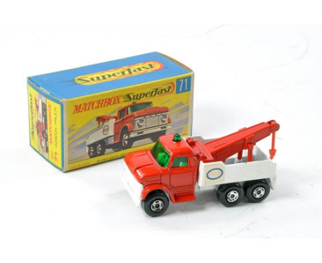 Matchbox Superfast No. 71a Heavy Wreck Truck. Red cab &amp; jib with red plastic hook, dark green windows &amp; roof light, m