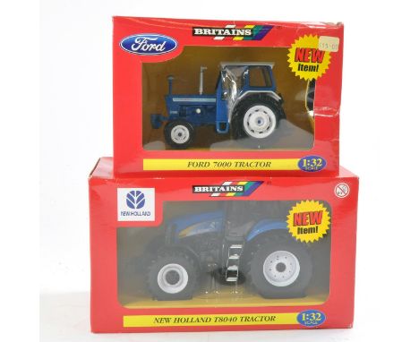 Britains 1/32 Farm issues comprising Ford 7000 Tractor (First Version lighter Decal) plus New Holland T8040. Excellent in box