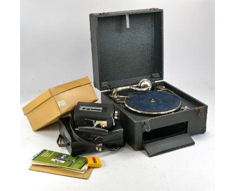 Bell and Howell Super 8 Camera with original case and box plus leaflets. In addition an old Gramophone with box. Both unteste