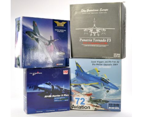 Model Aircraft group of four boxed issues including Corgi Hawker Hunter, Hobby Master Harrier, Sky Guardians Panavia Tornado 
