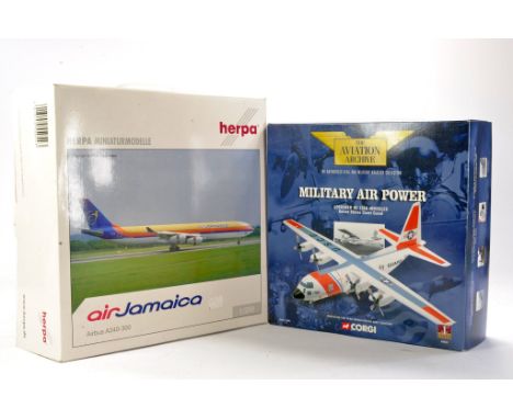 Herpa Model Aircraft comprising 1/200 Air Jamaica A340-300 plus Corgi Lockheed Hercules US Coast Guard. Both look to be excel