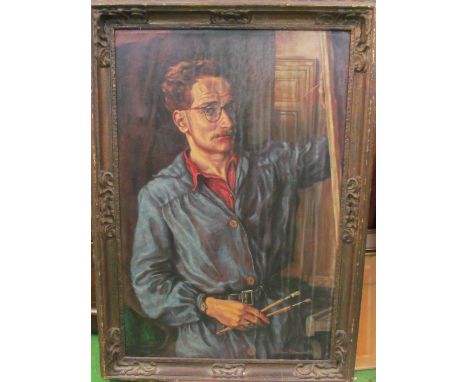 William Donachie oil self auto portrait and photo showing him in later years with oil