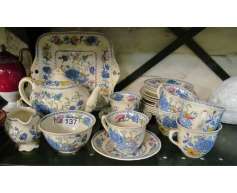 A Masons Regency teaset; six cups, saucers and plates, sandwich plate, teapot and jug and bowl (one side plate a/f)
