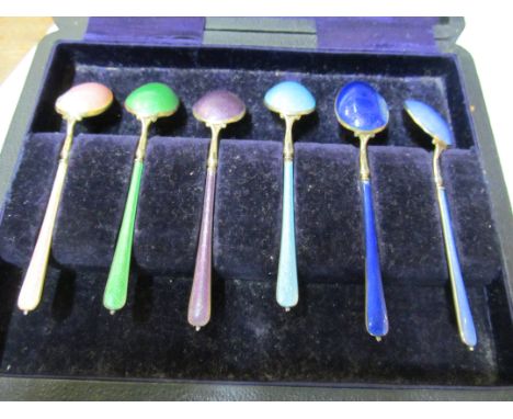 Six silver and enamel spoons (two a/f)