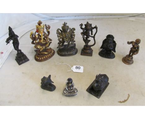 Nine Thai/Oriental metal religious and other figures