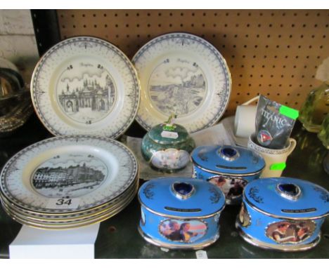 Various Ardleigh Elliott 'Titanic Heirloom' porcelain boxes with certificates, Titanic badge, six Brighton scene collector's 
