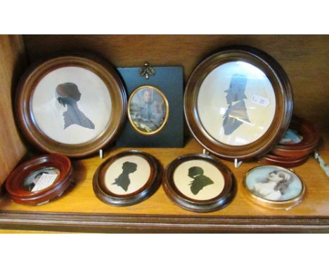 Two Silhouettes Victorian ladies, two of Victorian gentlemen and some other portrait miniatures