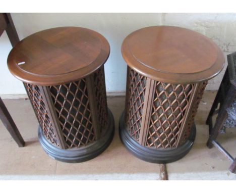 A pair of circular pioneer circular speaker tables