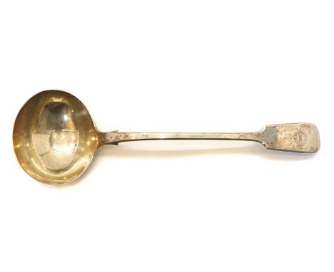 A Victorian silver Fiddle pattern soup ladle, by James Barber, York 1850, engraved with initials within a belt form border, d