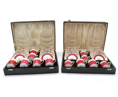 A pair of cased Spode ‘Regent’ pattern coffee sets, each case containing six coffee cans, 6.5cm high, and six saucers, 13.2cm