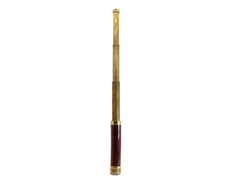 A three draw telescope, by W Harris &amp; Son, London, with a mahogany sleeve, 77cm long maxCondition report: No obvious majo