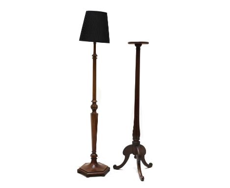 A mahogany torchere, 152cm high and a standard lamp, with a pleated shade, 186cm high (2)Condition report: Both fair.