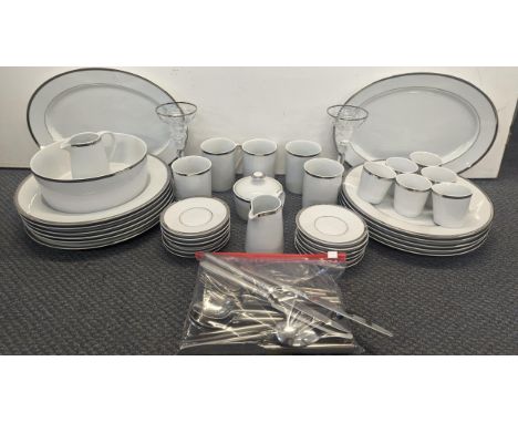A Le Vial Gourmet part dinner service, together with mixed flatware and candlestick glasses Location: R1.4 