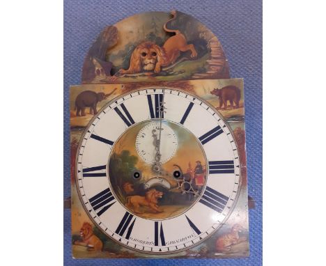 A Georgian O.Roberts of Carnarvon arched top 8-day longcase clock movement painted with scenes of animals, with keyLocation: 