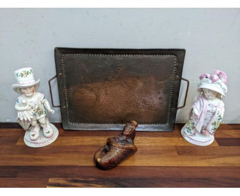 Collectables to include a pair of late 19th century figures of children dressed in adult clothing, a mermaid brown glazed fla