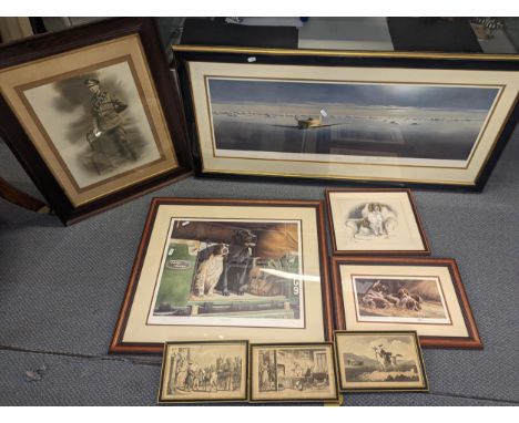 A group of framed and glazed pictures to include a signed limited edition print of a Spitfire by Gerald Coulson, a framed pic