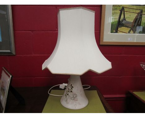 A Susan Riley (local ceramicist) pottery table lamp with butterfly and applied floral design, marked to base, with shade 