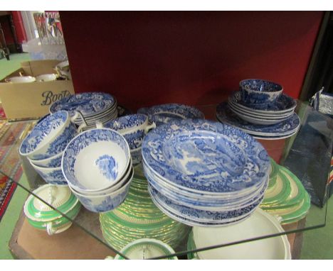 A quantity of Copeland Spode Italian pattern cups, saucers, plates and dishes. Also a Spode's Trophies dish 