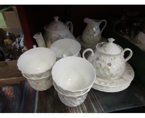 A Wedgwood 'Campion' pattern tea set for six comprising of teapot, side plates, cups and saucers etc. 