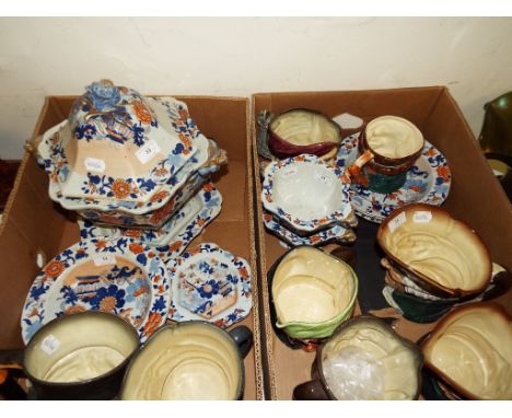 A Mason's ironstone Imari soup tureen, cover and stand, other similar items and seven Royal Doulton large character jugs, and