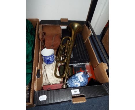 An S. T. Dupont gold plated cigarette lighter (cased), a Boosey & Hawkes clarinet (cased), a trumpet, a Japanese screen and o