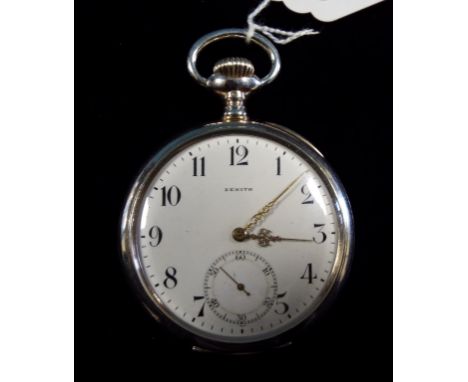 A silver coloured metal Zenith open face pocket watch