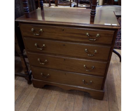 A mahogany chest of drawers, 76 cm wide, a tripod table, an oak bureau, a drop leaf dining table, chairs, a shoe rack and oth