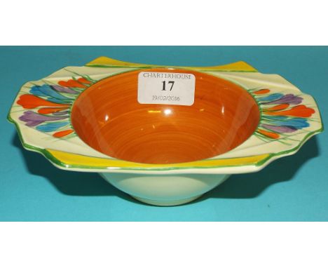 An Art Deco Clarice Cliff Crocus pattern bowl, 17.5 cm wide