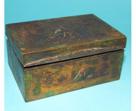 An 18th century gilt metal box, with enamel decoration (a.f.), 8.5 cm wide