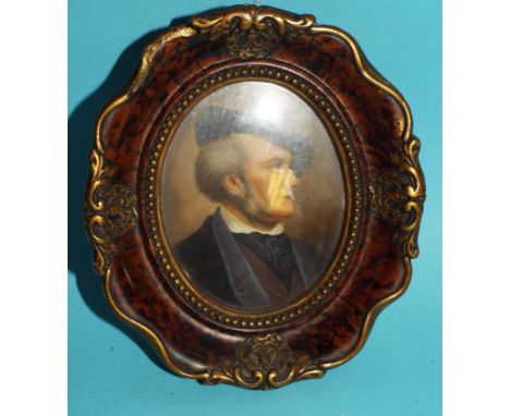 German school, a bust portrait miniature of a gentleman, indistinctly signed, 8 x 6.5 cm
