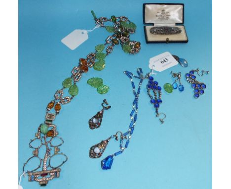 An Art Deco style paste necklace, another similar, and other jewellery