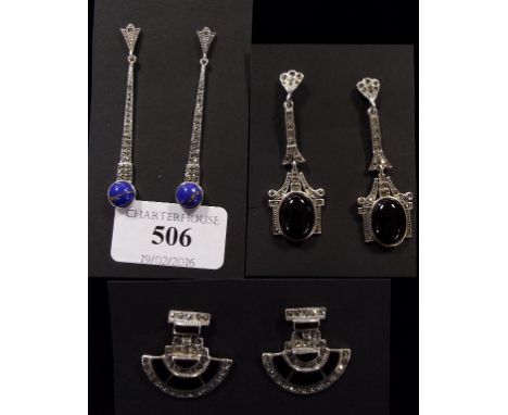 A pair of Art Deco style earrings, and two others similar (3)