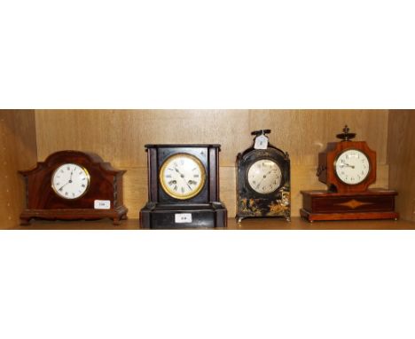 A slate mantel clock, 20 cm high, and three others (4)