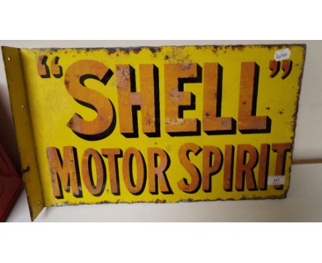 EXTRA LOT: An enamel double sided advertising sign, Shell Motor Spirit (some enamel losses to edges), 33 x 54 cm