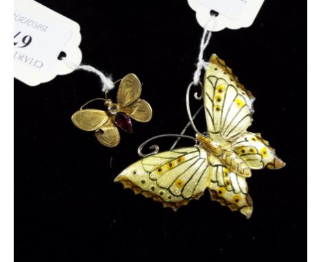 A silver and enamel butterfly brooch, Birmingham 1888, and another butterfly brooch (2) Condition report Report by NG

Silver