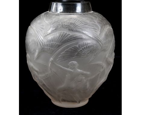 A Lalique frosted glass Archers vase, the base incised R Lalique France, 26 cm high  See illustration Condition report Report