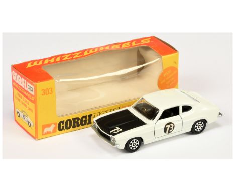 Corgi Toys 303 Ford Capri "Roger Clark" - white body with black interior and bonnet, Whizzwheels - Excellent in a Good Plus o