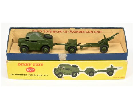 Dinky Toys Military 697 Field Gun Set to include - Quad tractor with figure driver - Ammunition trailer and Field Gun, all fi