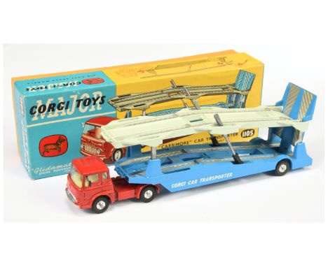 Corgi Toys Major 1105 Bedford TK Carrimore Car Transporter - red cab, lemon interior, silver trim and spun hubs with trailer,