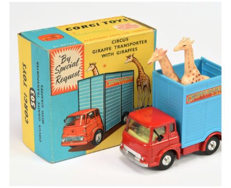 Corgi Toys 503 "Chipperfields Circus" Bedford TK Giraffe Transporter - red cab and chassis, blue plastic back with 2 x giraff